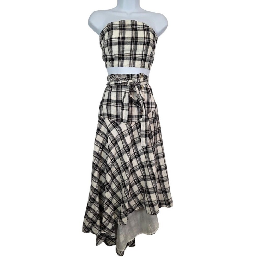 Free People Womens S After You 2-Piece Skirt Set Black White Plaid High-Low
